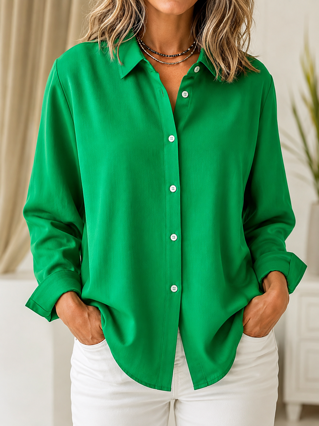 Maite | Blusa Clásica Lisa con Botones