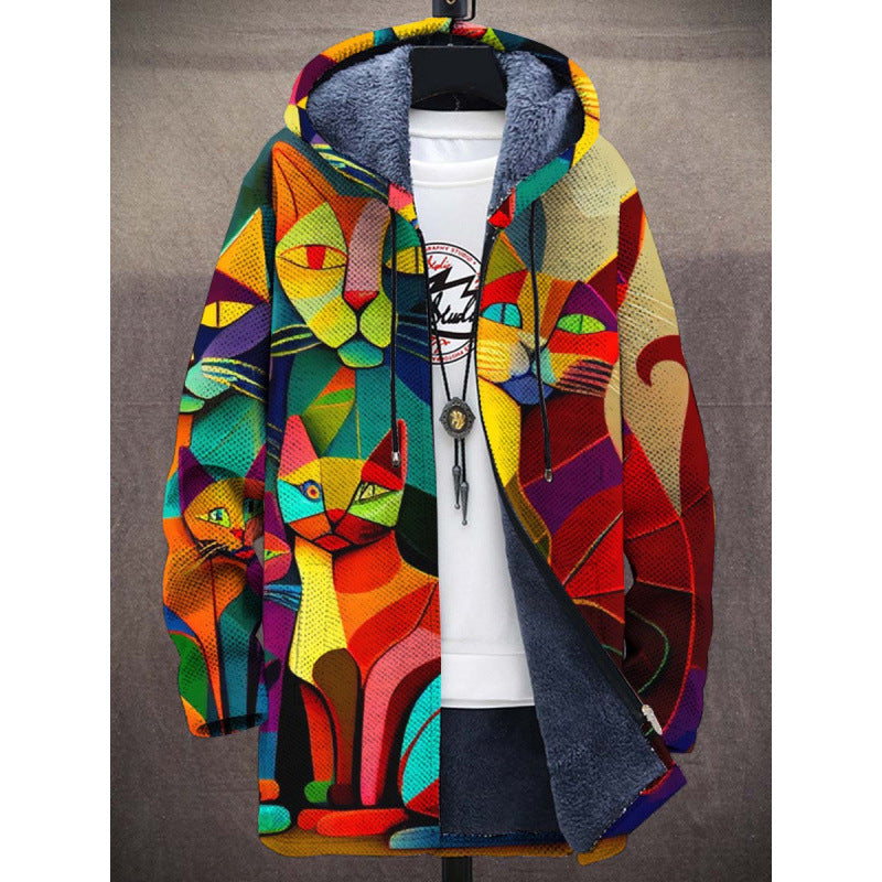 Nora | Chaqueta Forrada con Capucha y Estampado de Gatos