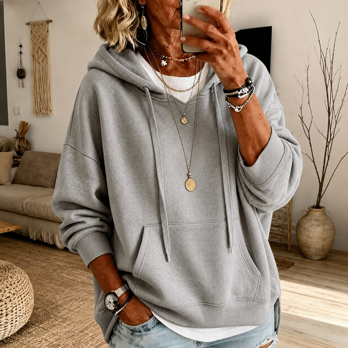 Inma | Sudadera con Capucha Gris Claro