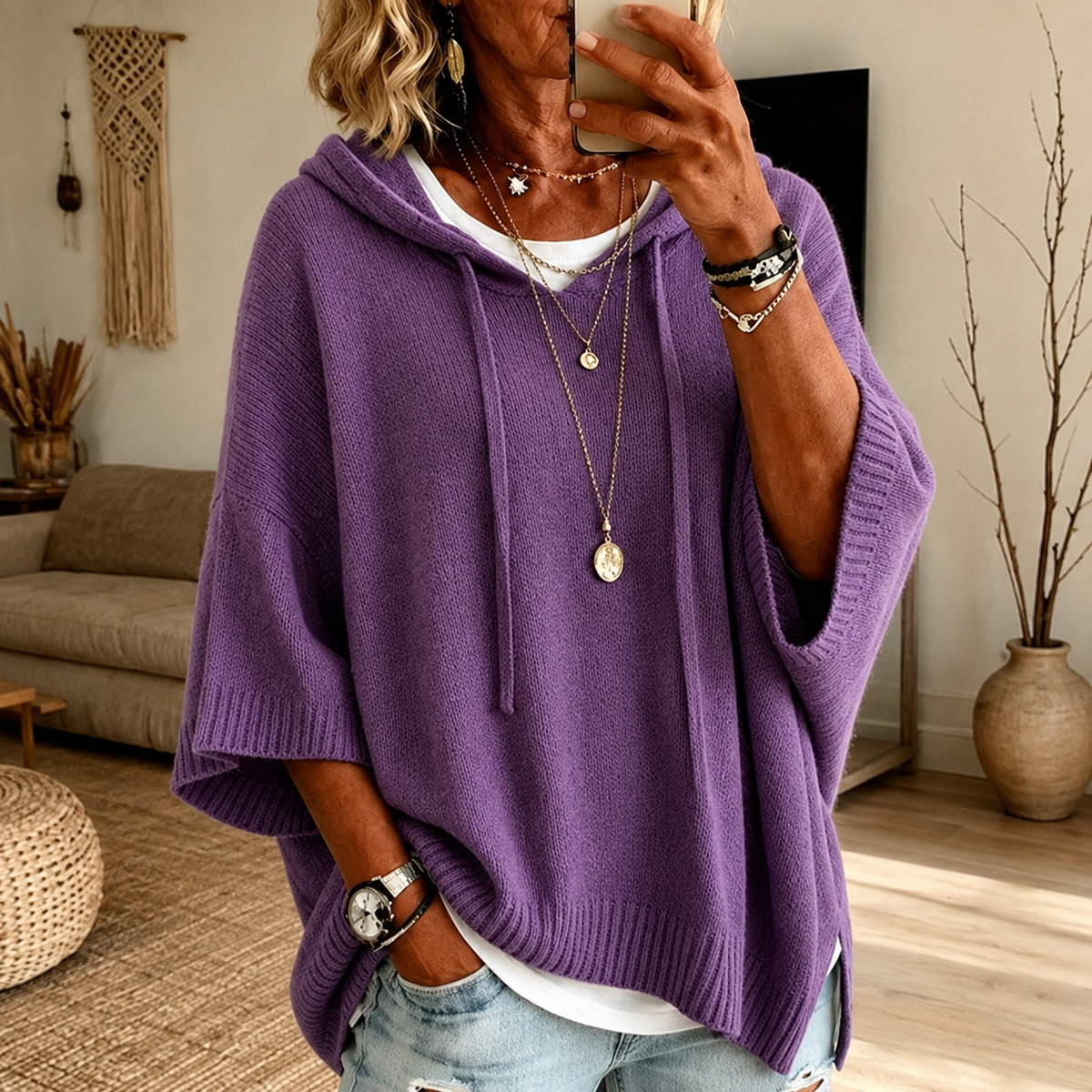 Antonia | Jersey Poncho Morado